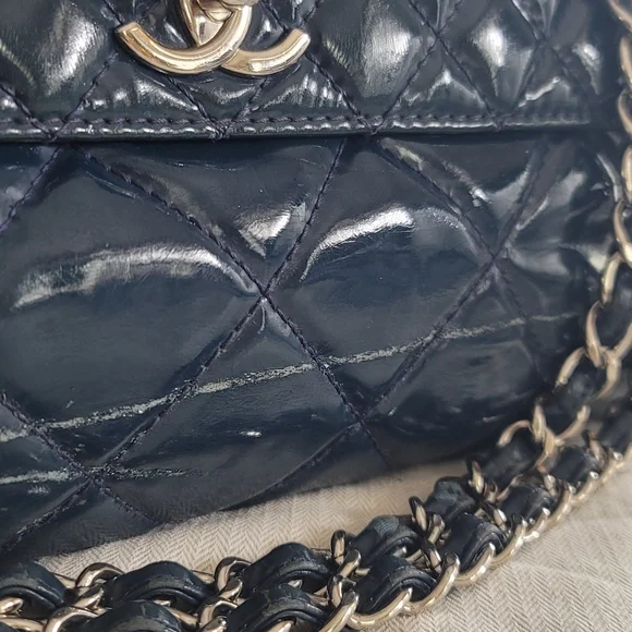 Authentic Chanel In The Business Flap Bag Quilted Patent Vinyl Maxi - Picture 10 of 16